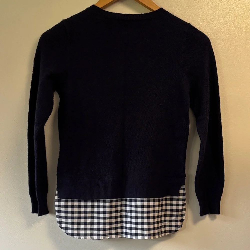 Crewcuts Navy Sweater with Checkered Hem girls sz 12 merino wool blend